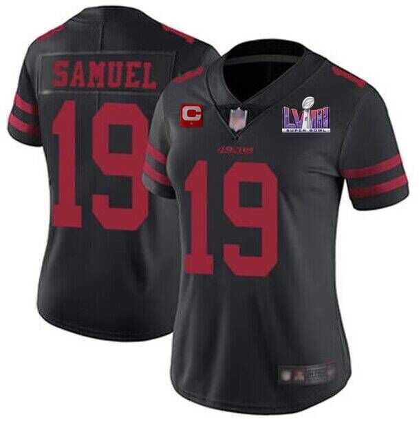 Womens San Francisco 49ers #19 Deebo Samuel Black Super Bowl LVIII Patch And 1-star C Patch Vapor Untouchable Limited Stitched Jersey(Run Small)->women nfl jersey->Women Jersey